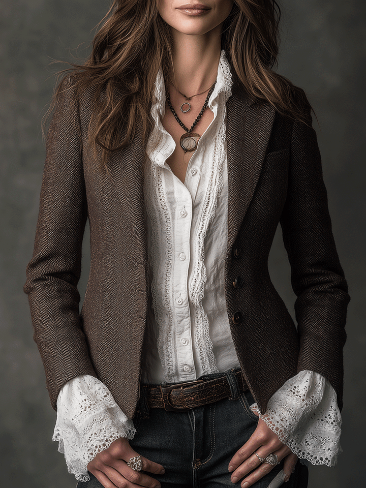 Allegra | Blazer sartoriale in tweed marrone