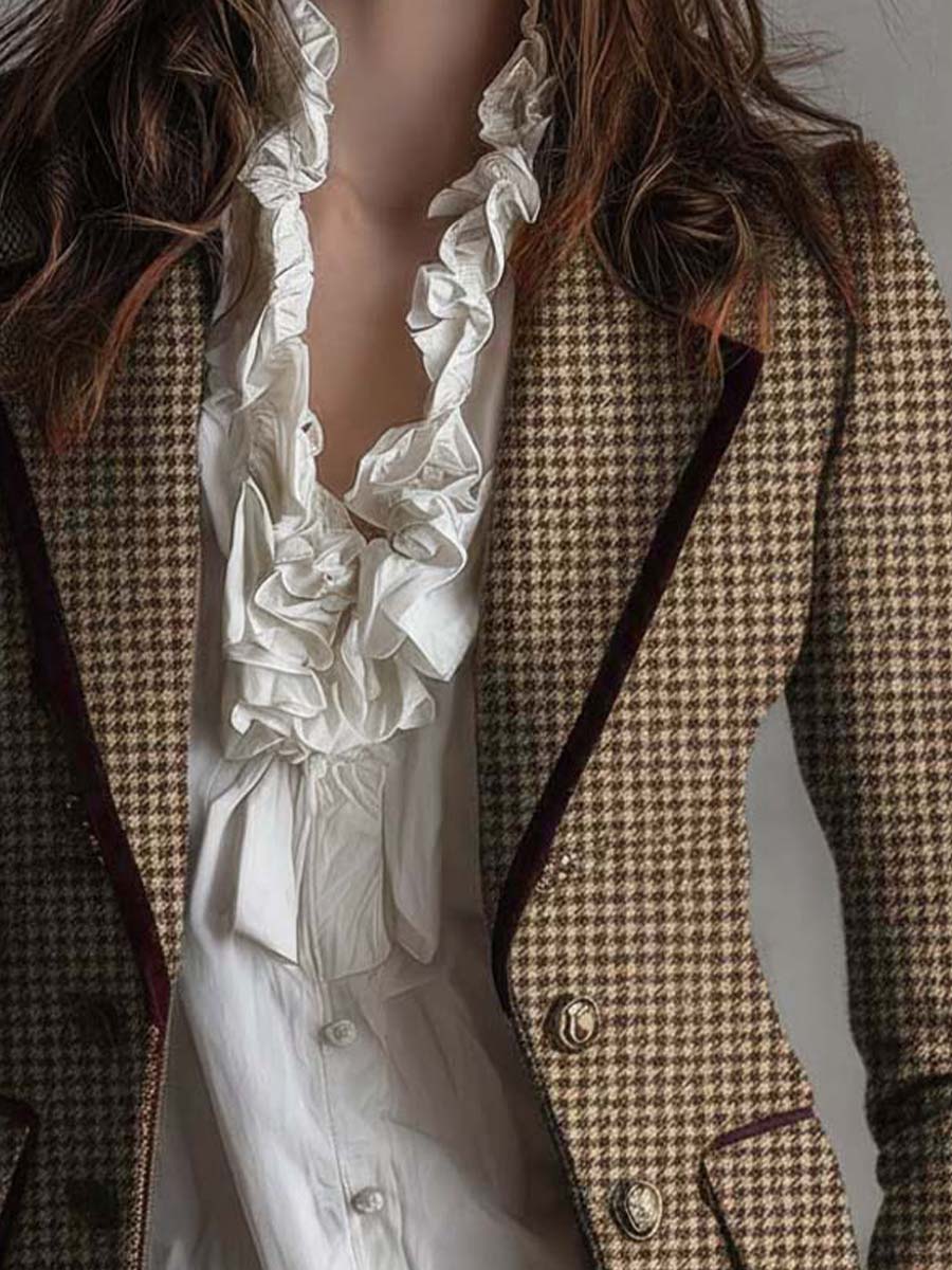 Blazer sartoriale in tweed pied-de-poule