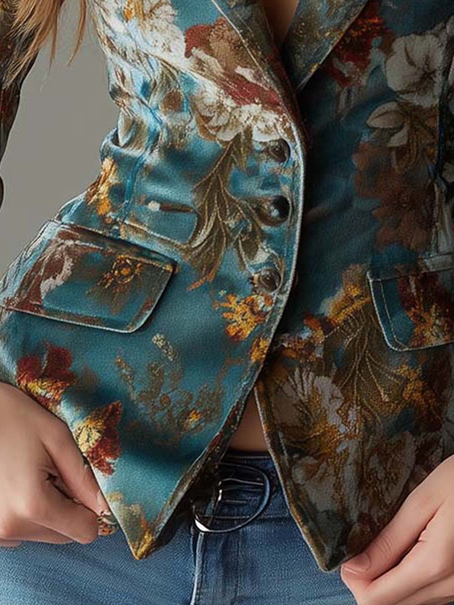 Blazer floreale color blu petrolio