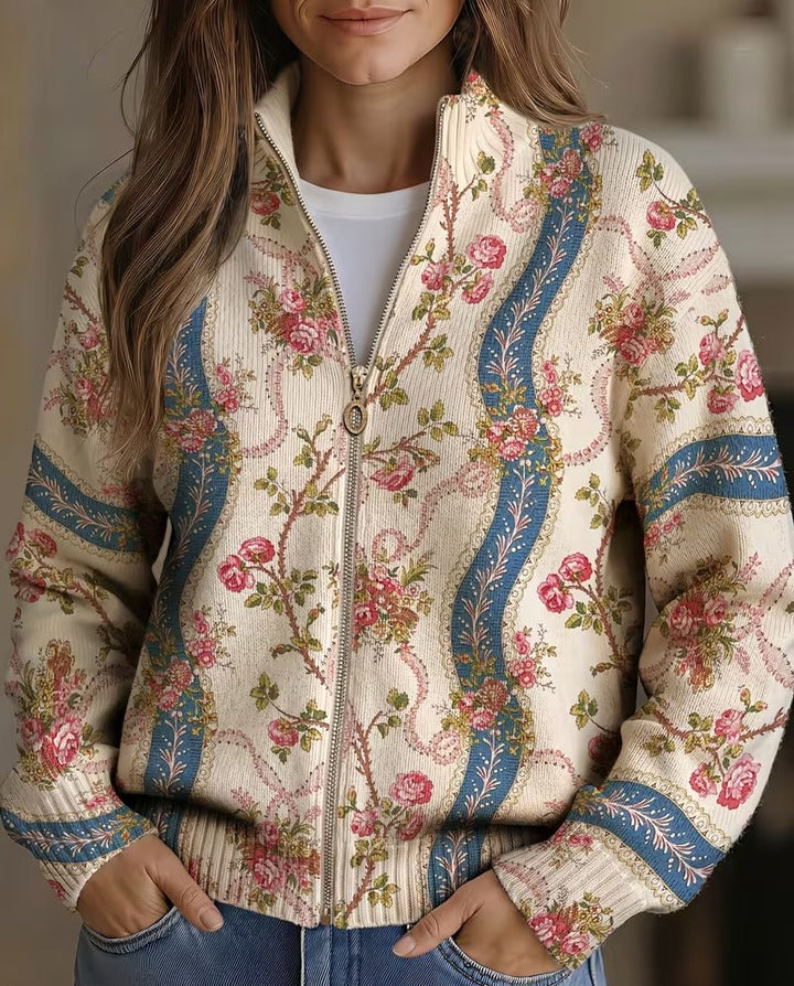 Mia | Cardigan con Zip e Rose Ornamentali