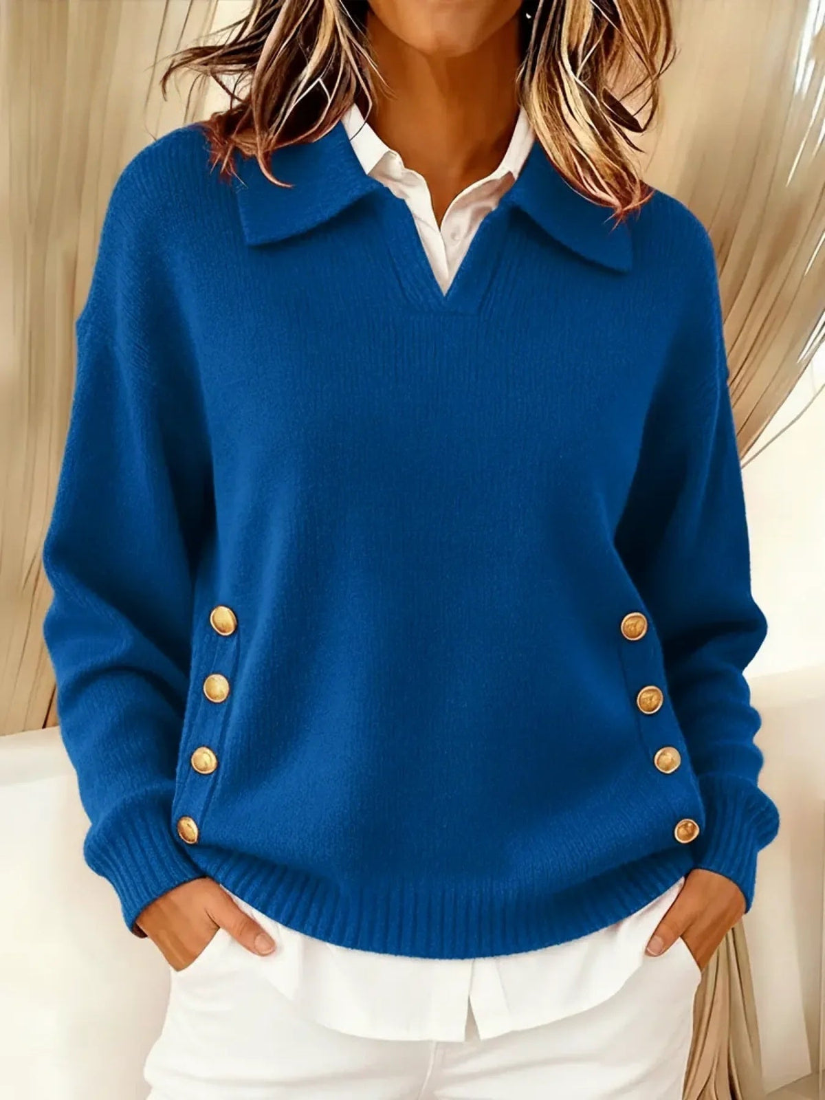 Maglione con Collo Polo e Bottoni