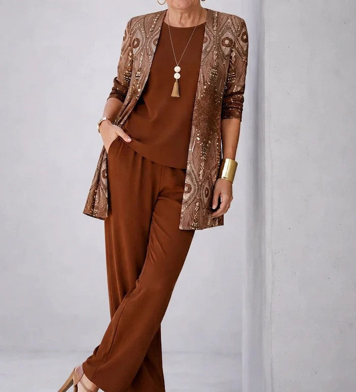 Jenilyn | Set Tre Pezzi Elegante da Donna - Marrone