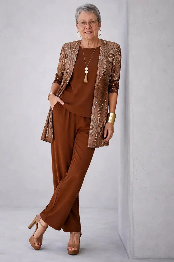 Jenilyn | Set Tre Pezzi Elegante da Donna - Marrone