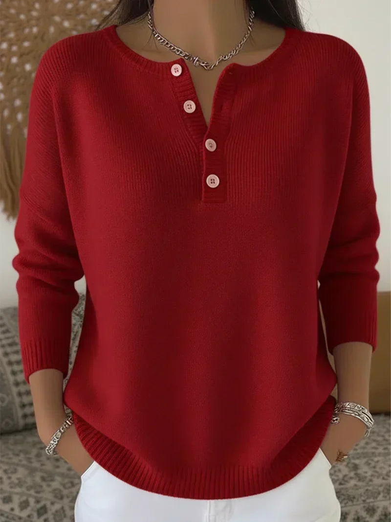 Maglione in Maglia con Bottoni Henley