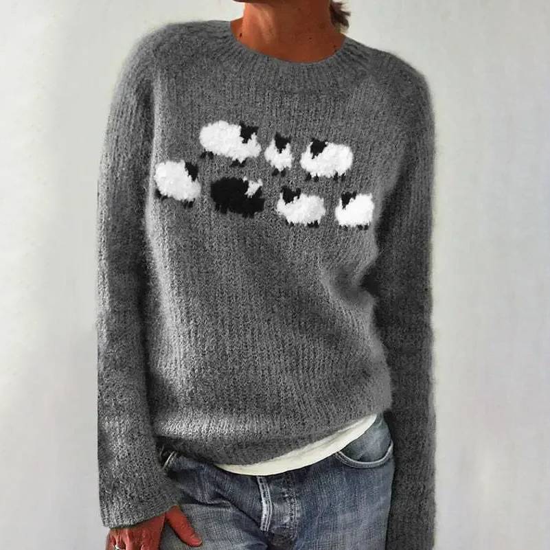 Maglione Grigio con Motivo Pecorelle