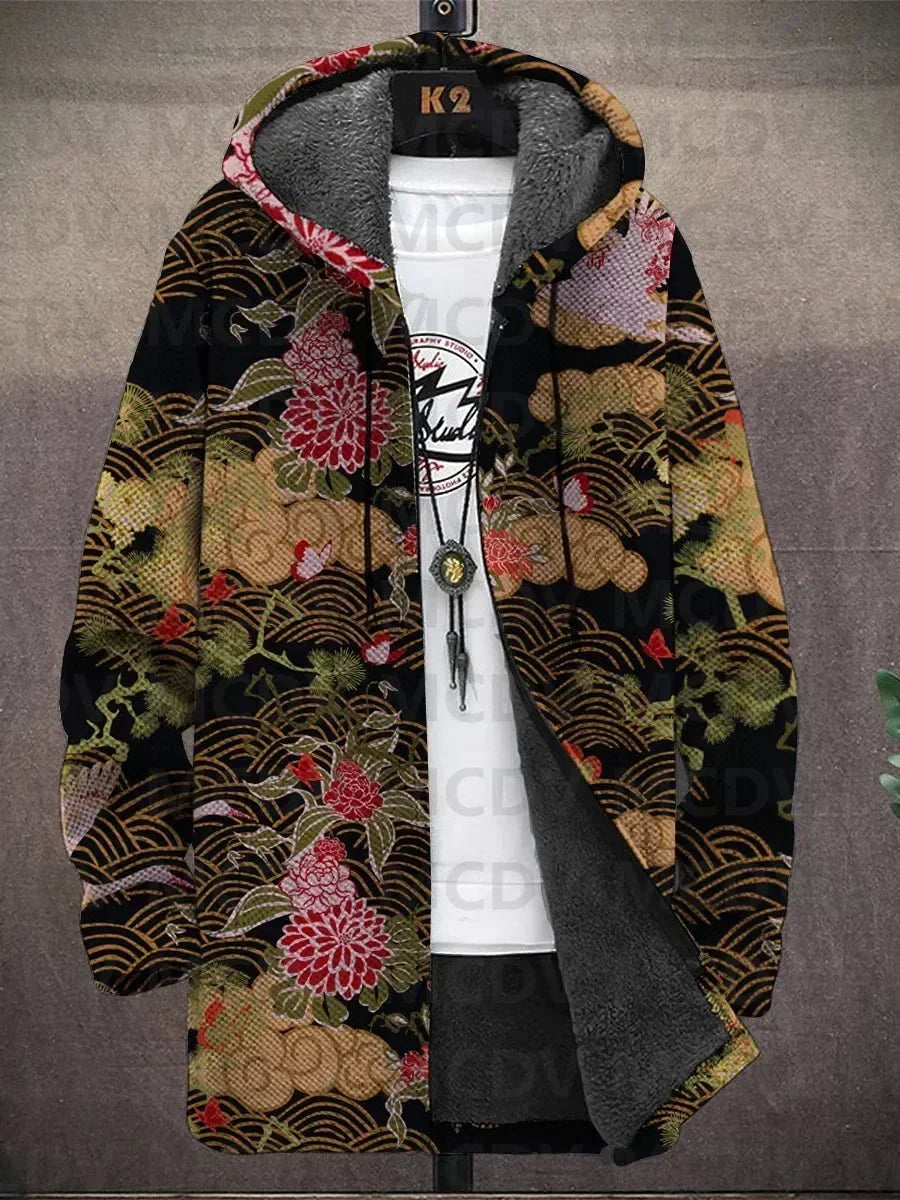 Cappotto con Cappuccio a Motivi Asiatici, Nove Stampe