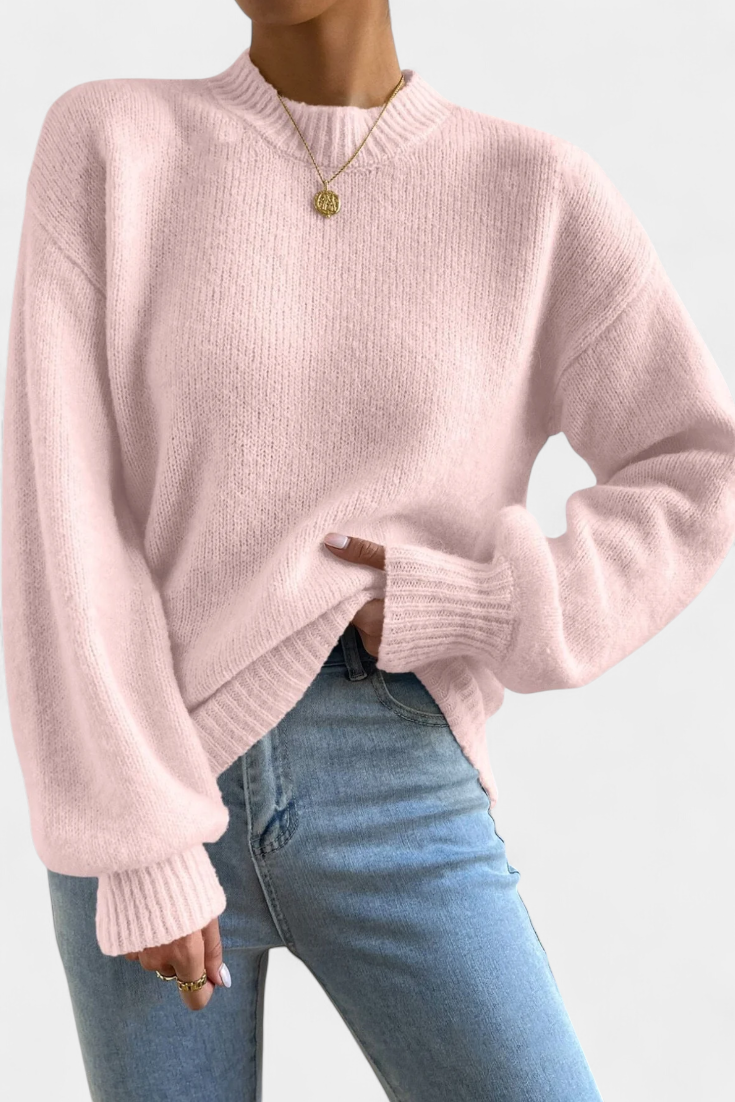 Rosa | Maglione con Collo Rotondo e Maniche a Palloncino