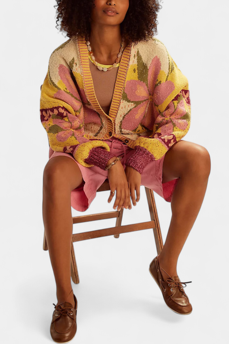 Adriana | Cardigan a Maglia con Motivo Floreale e Vestibilità Ampia