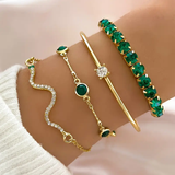 Set di Braccialetti Vintage Verdi Eleganti con Cristalli