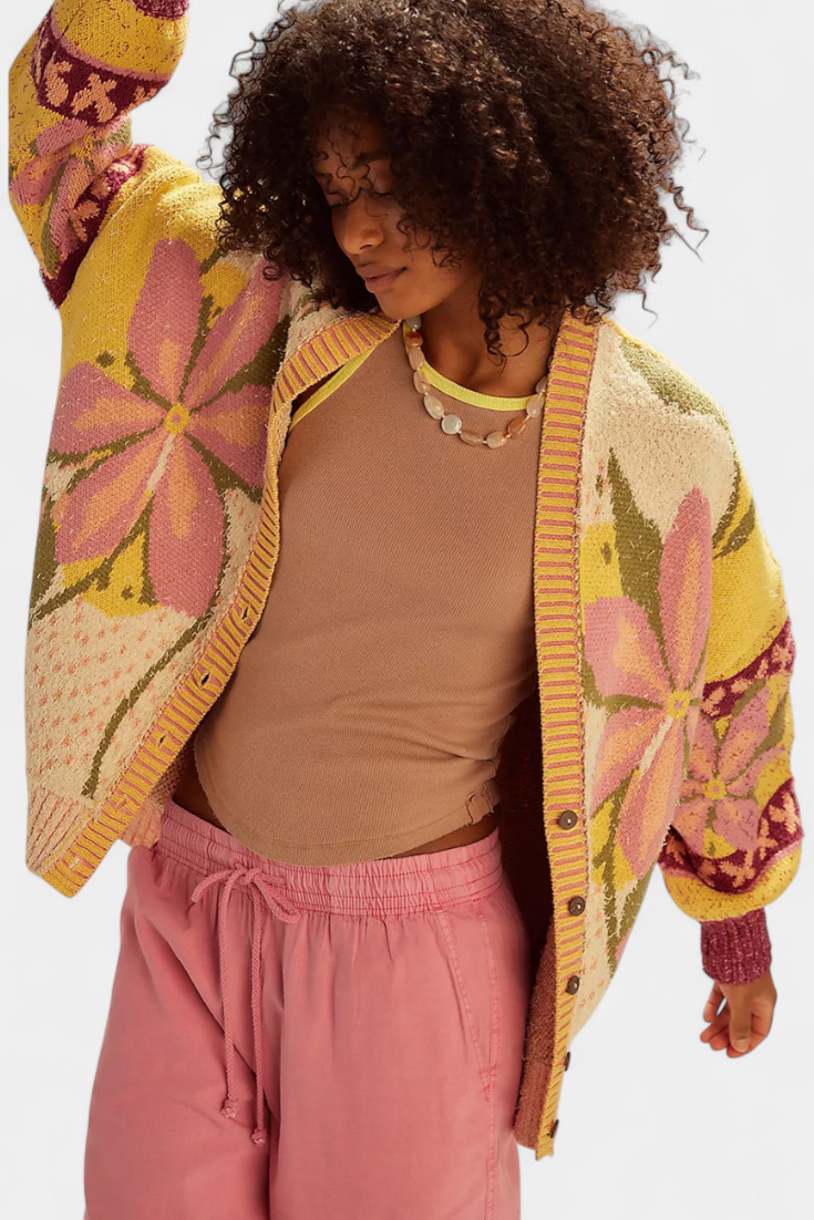 Adriana | Cardigan a Maglia con Motivo Floreale e Vestibilità Ampia