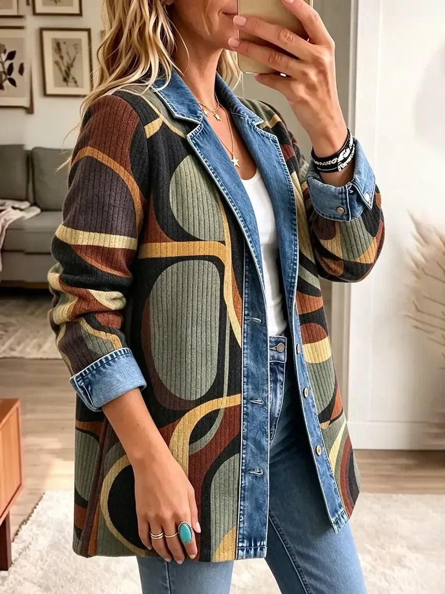 Giacca in Denim con Fantasia Astratta Vintage