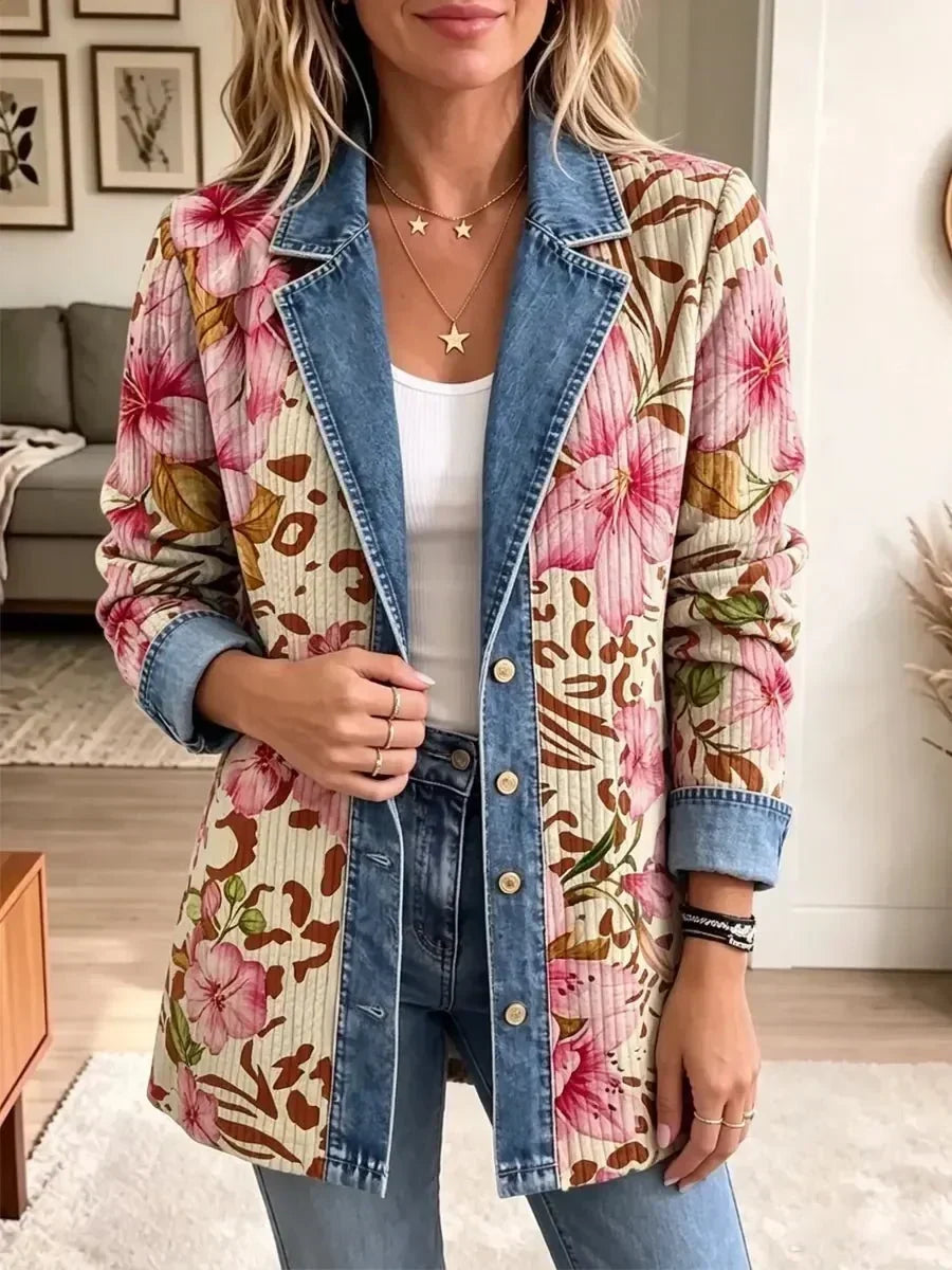 Giacca con Stampa Floreale e Leopardata Rétro