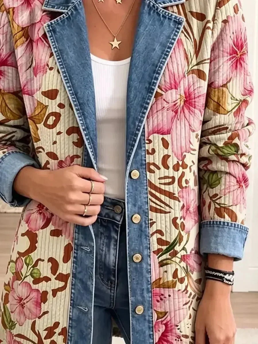 Giacca con Stampa Floreale e Leopardata Rétro