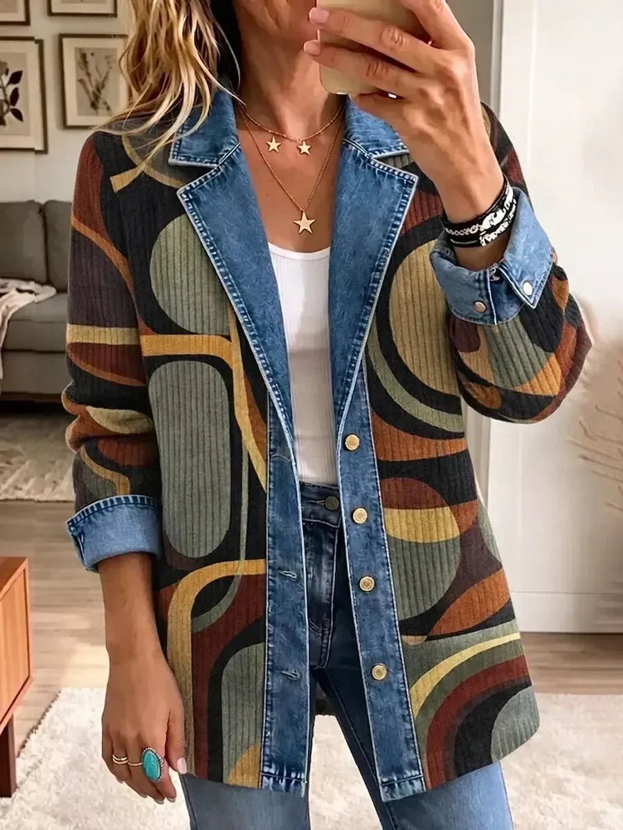Giacca in Denim con Fantasia Astratta Vintage