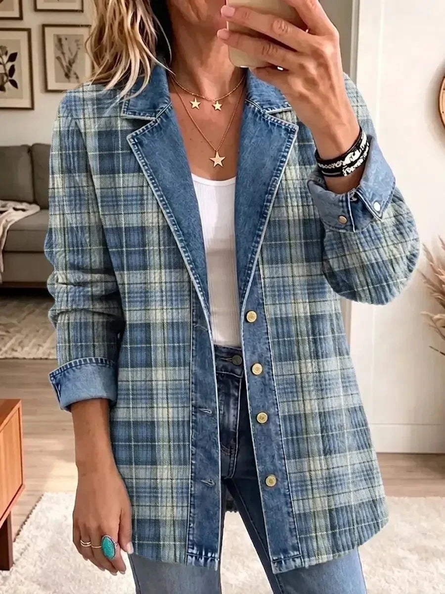 Giacca in Denim con Stampa Artistica Rétro
