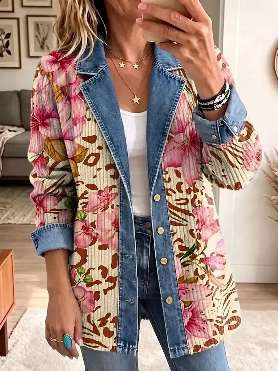 Giacca con Stampa Floreale e Leopardata Rétro