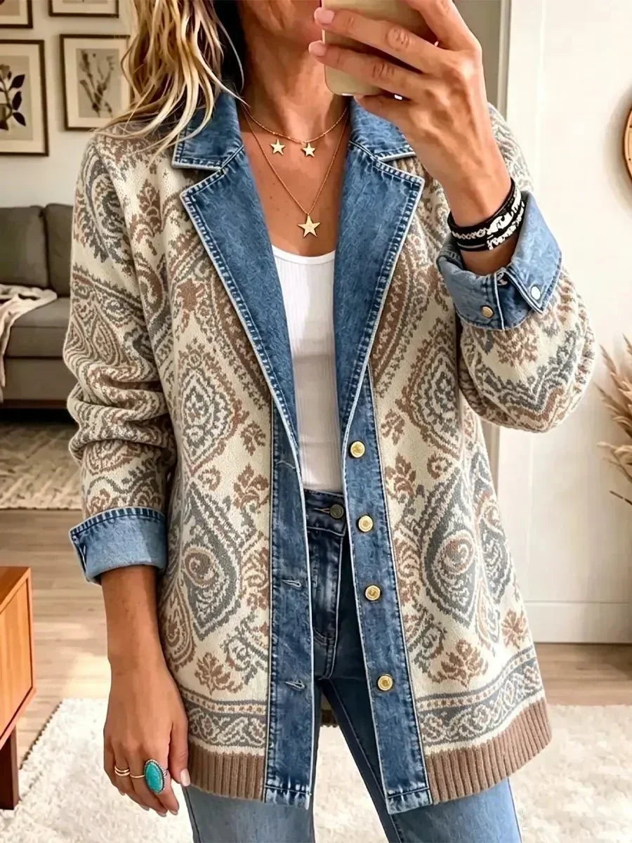 Giacca in Denim Patchwork dallo Stile Boho Rétro