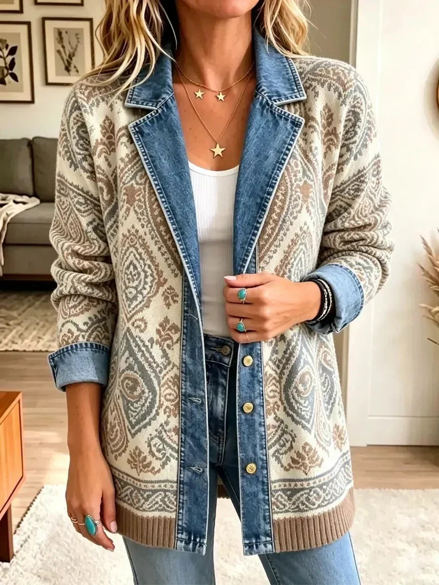 Giacca in Denim Patchwork dallo Stile Boho Rétro