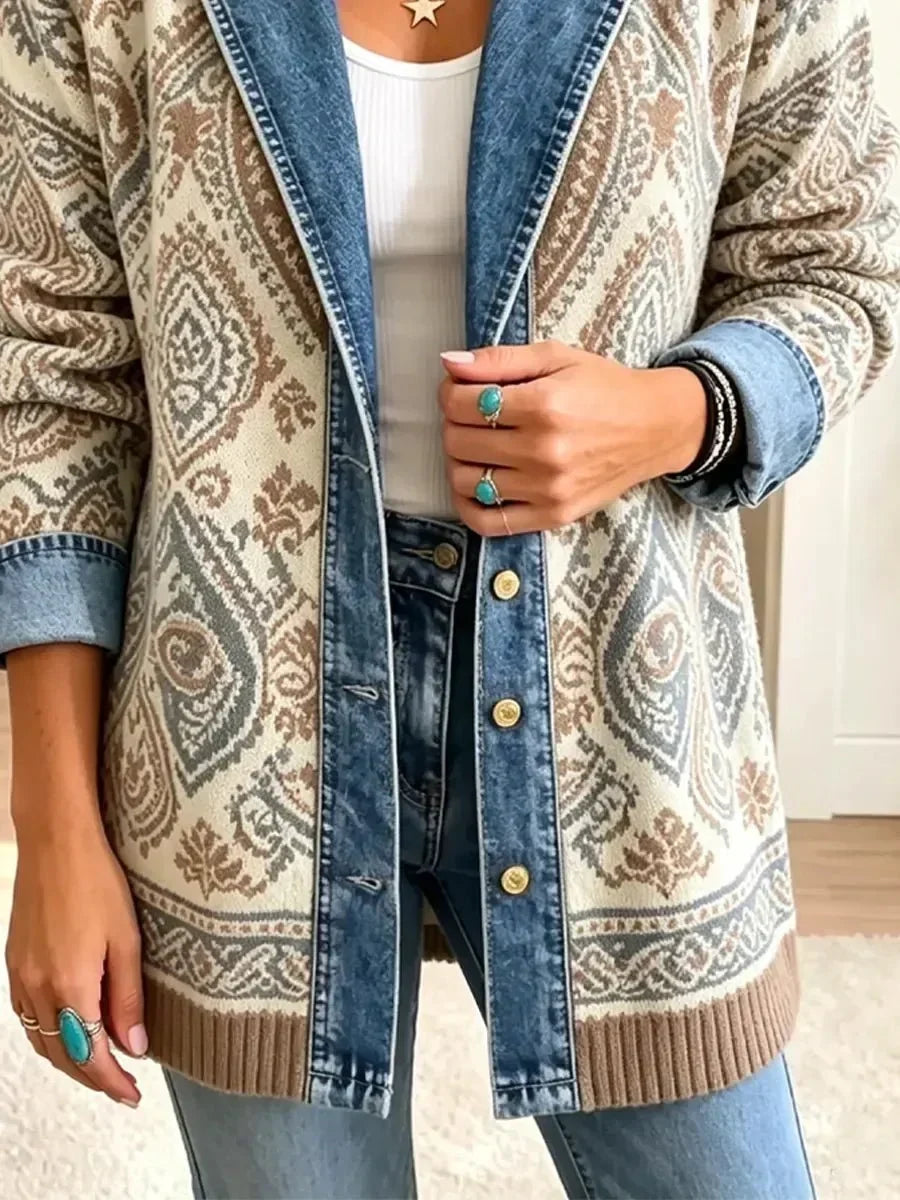 Giacca in Denim Patchwork dallo Stile Boho Rétro