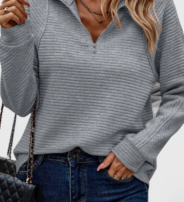 Ludovica | Maglione con Scollo a V, Zip e Maniche Lunghe