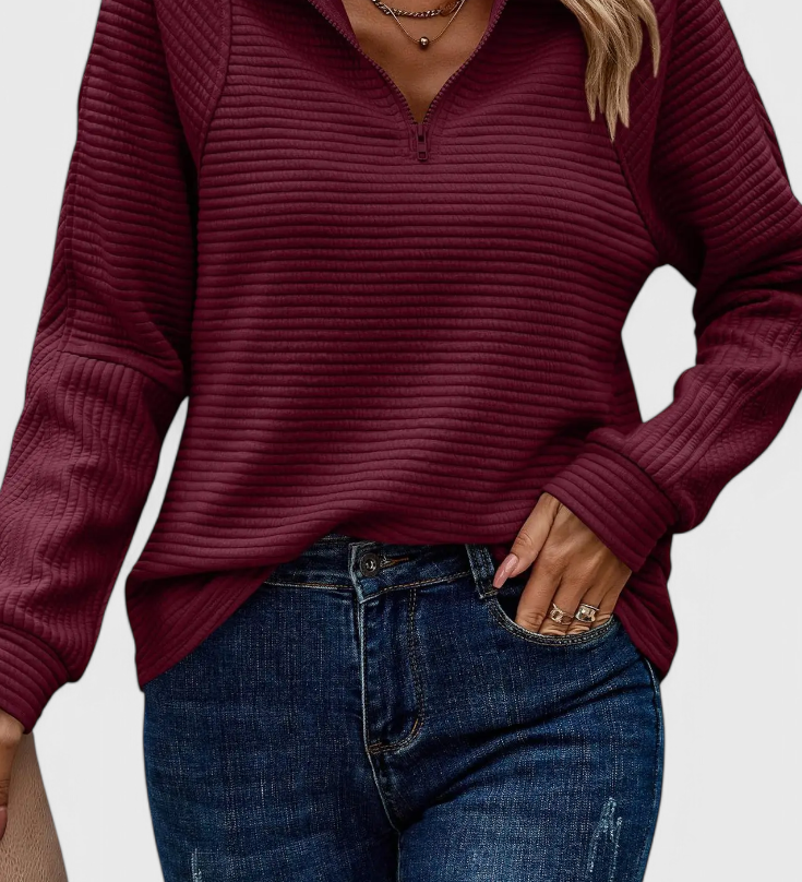 Ludovica | Maglione con Scollo a V, Zip e Maniche Lunghe