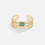Sabine – Anello placcato oro con accenti verde smeraldo
