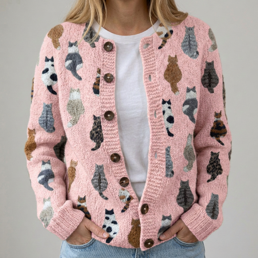 Cardigan con Motivo di Gatti