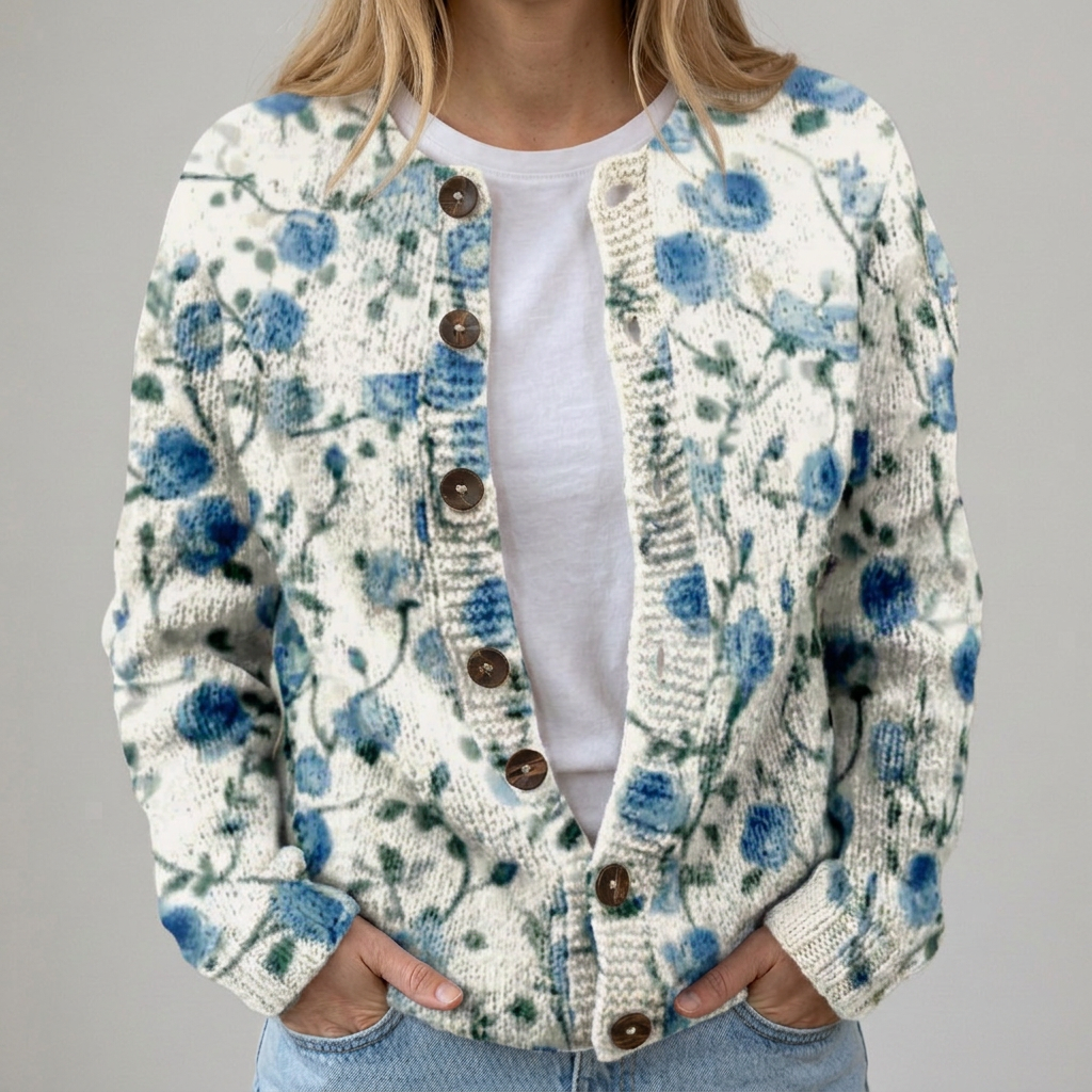 Cardigan con Rose ad Acquerello