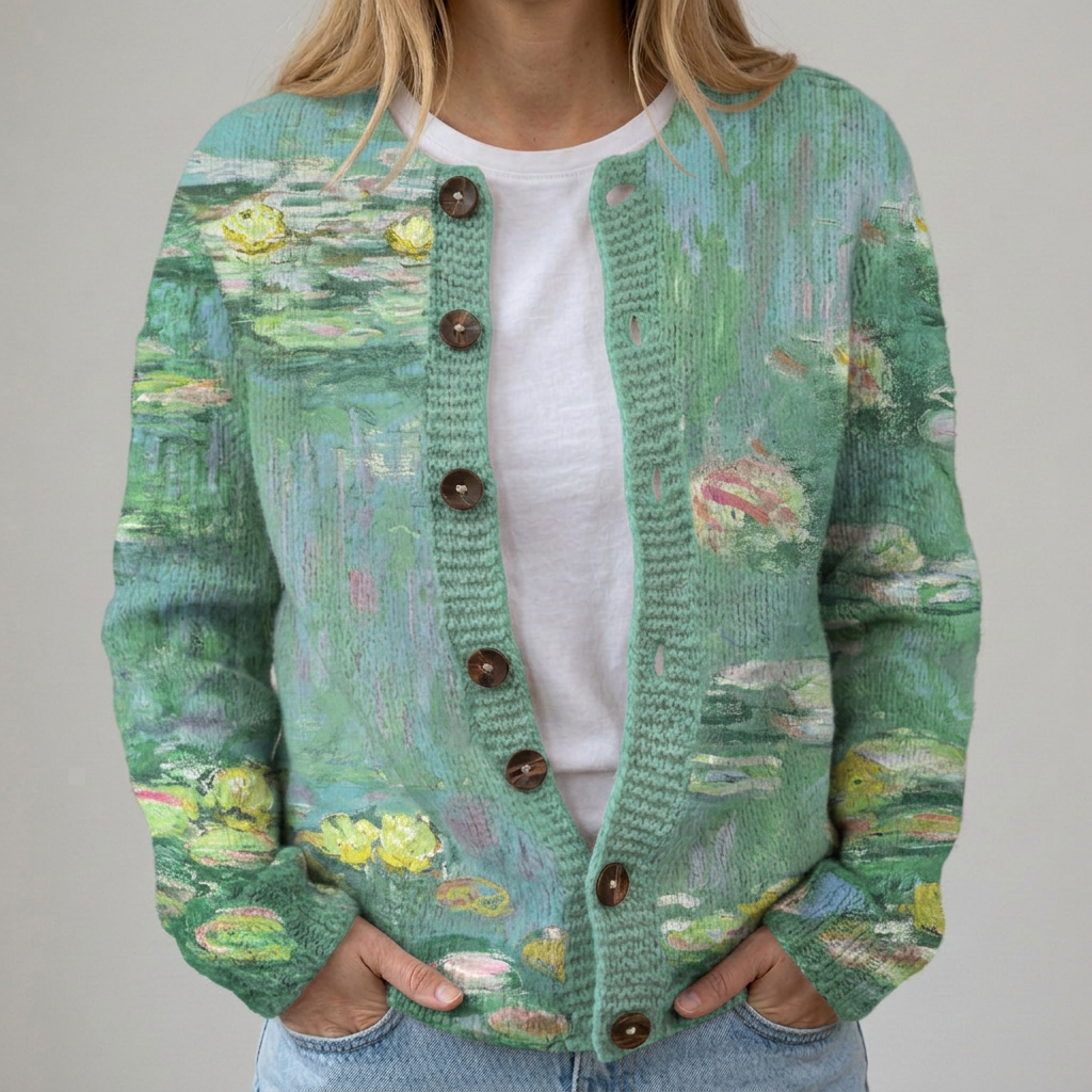 Cardigan con Stampa Pittorica