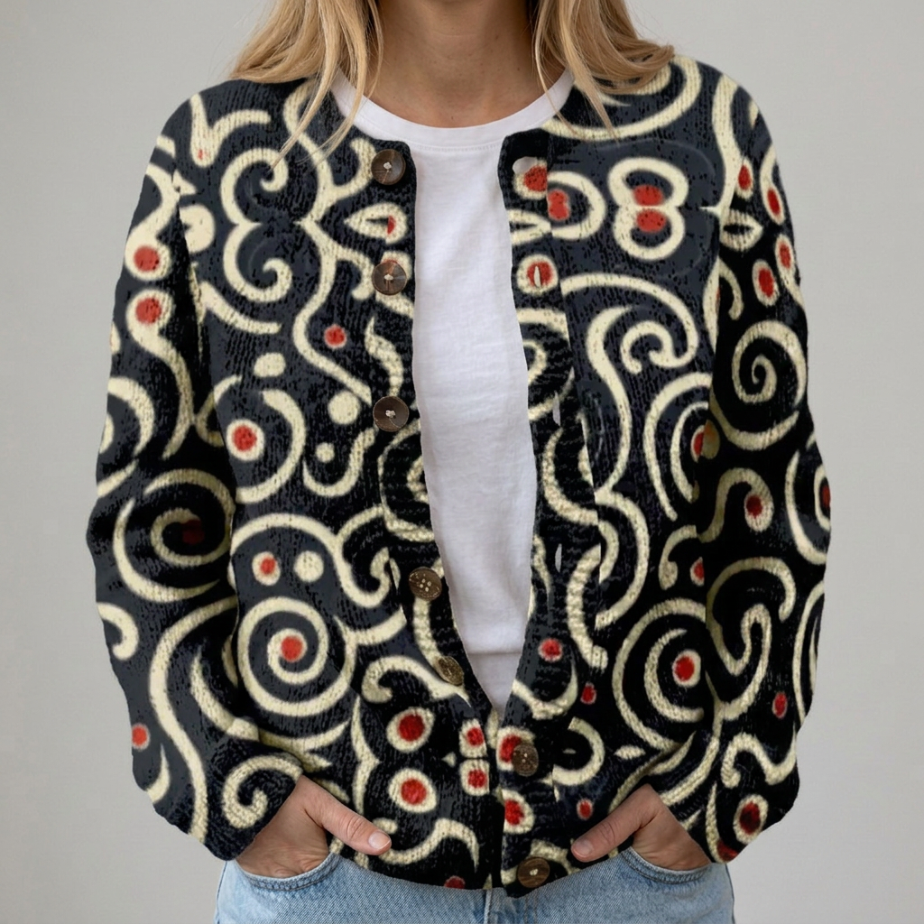 Cardigan con Motivo Astratto