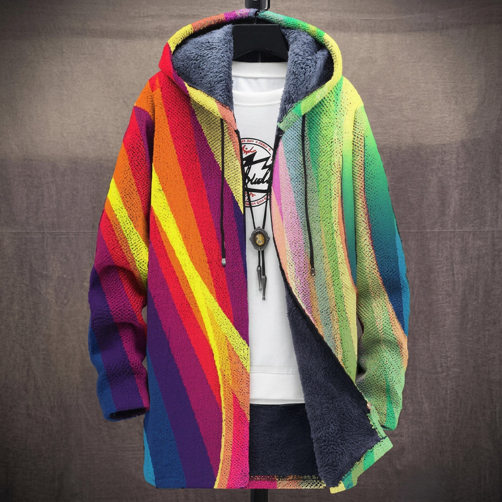 Cappotto con Cappuccio a Righe Arcobaleno