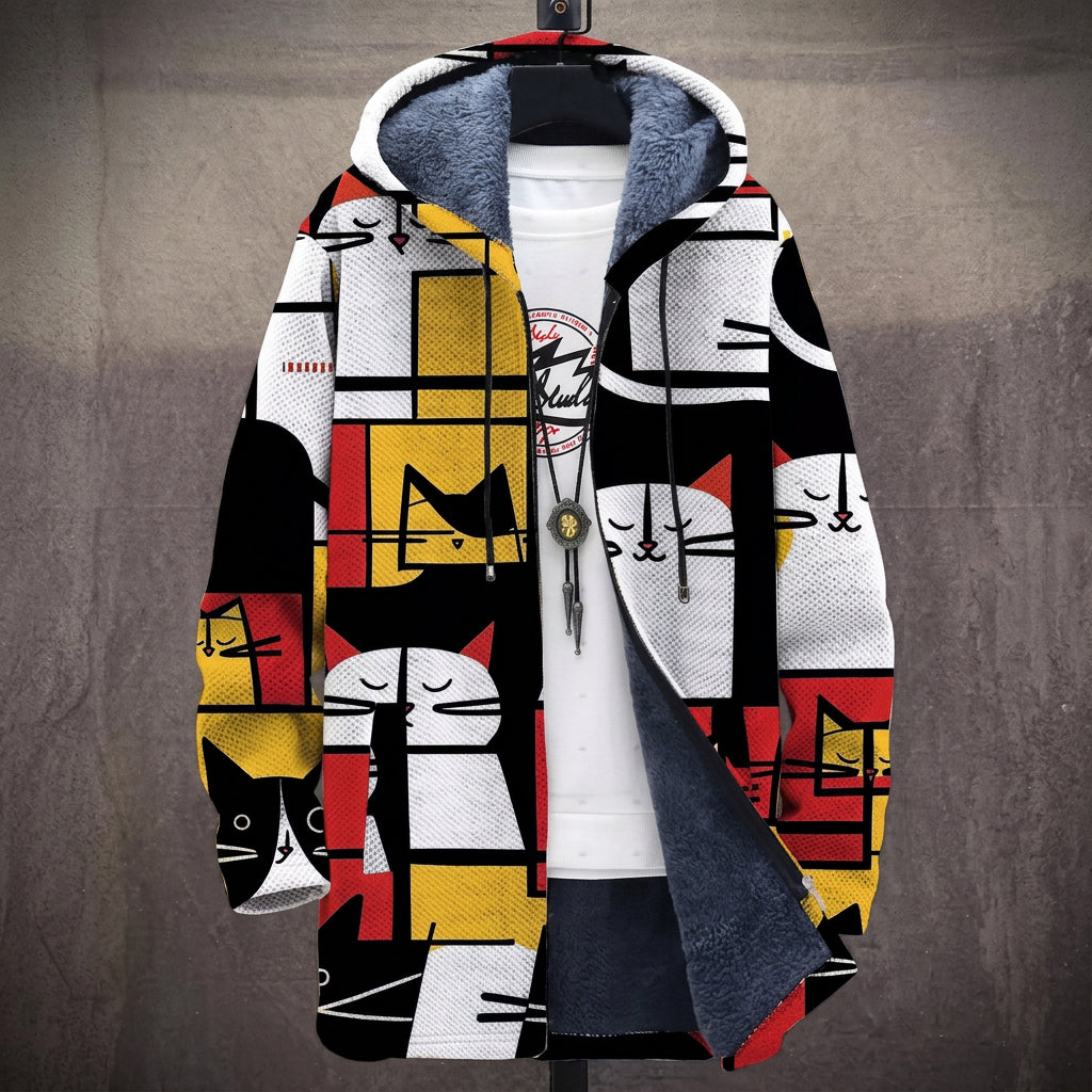 Cappotto con Cappuccio a Gatti Stile Mondrian
