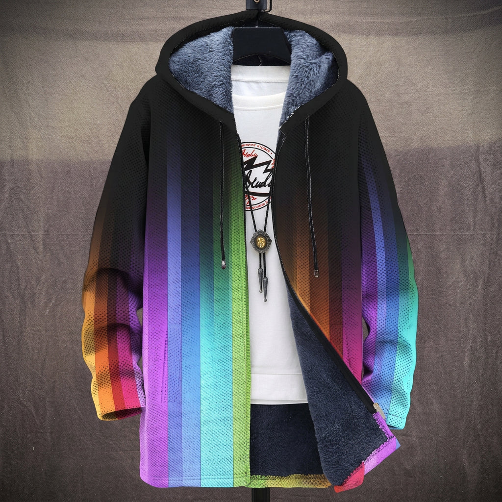 Cappotto con Cappuccio Sfumato Arcobaleno su Nero