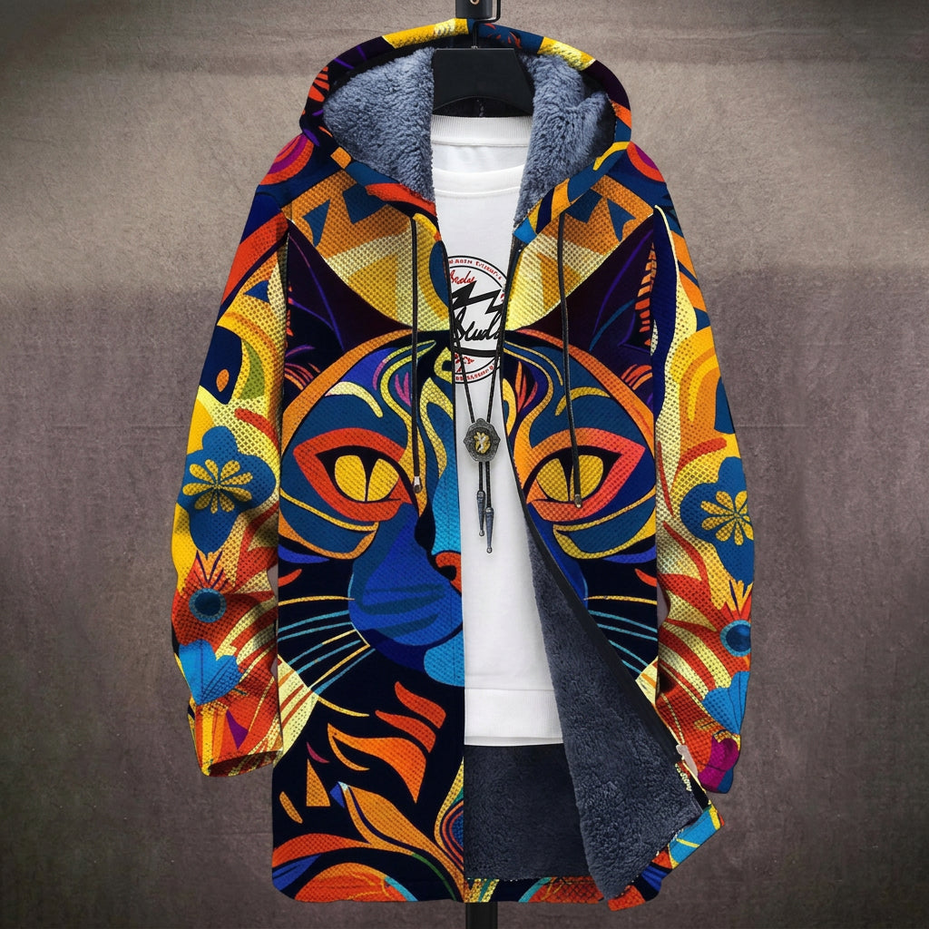 Cappotto con Cappuccio a Ritratto di Gatto Arancione