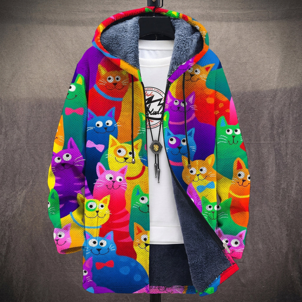 Cappotto con Cappuccio a Gatti Disegnati Multicolore