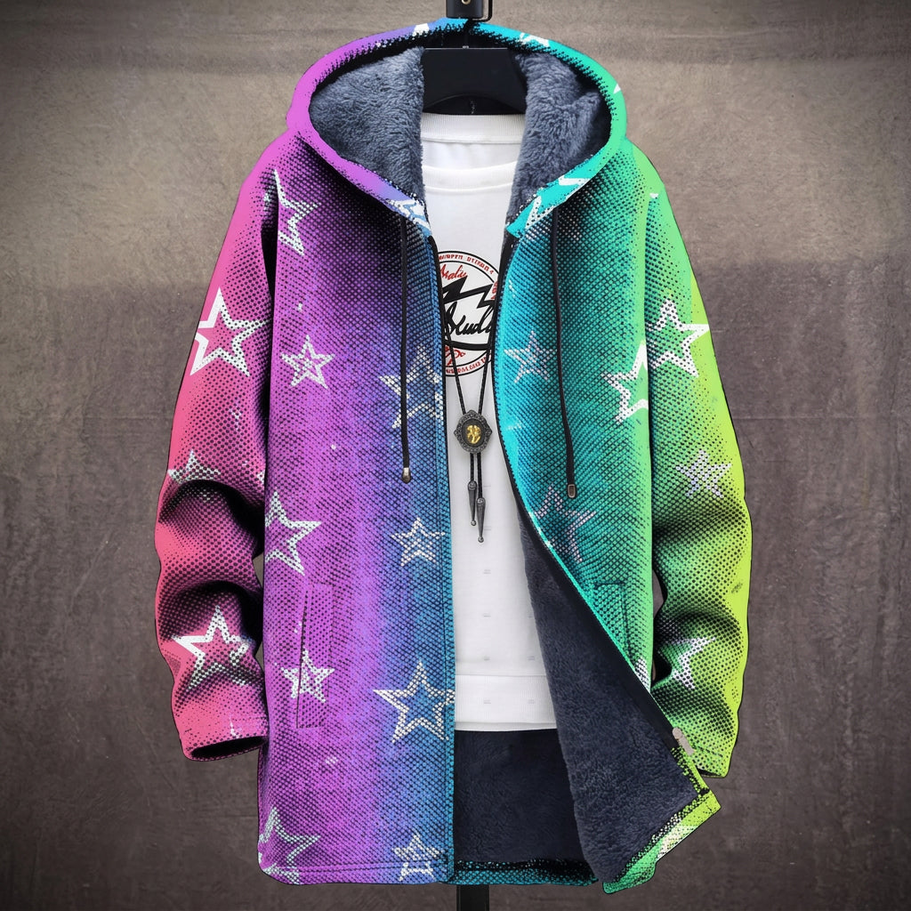 Cappotto con Cappuccio a Stelle su Sfumatura Viola