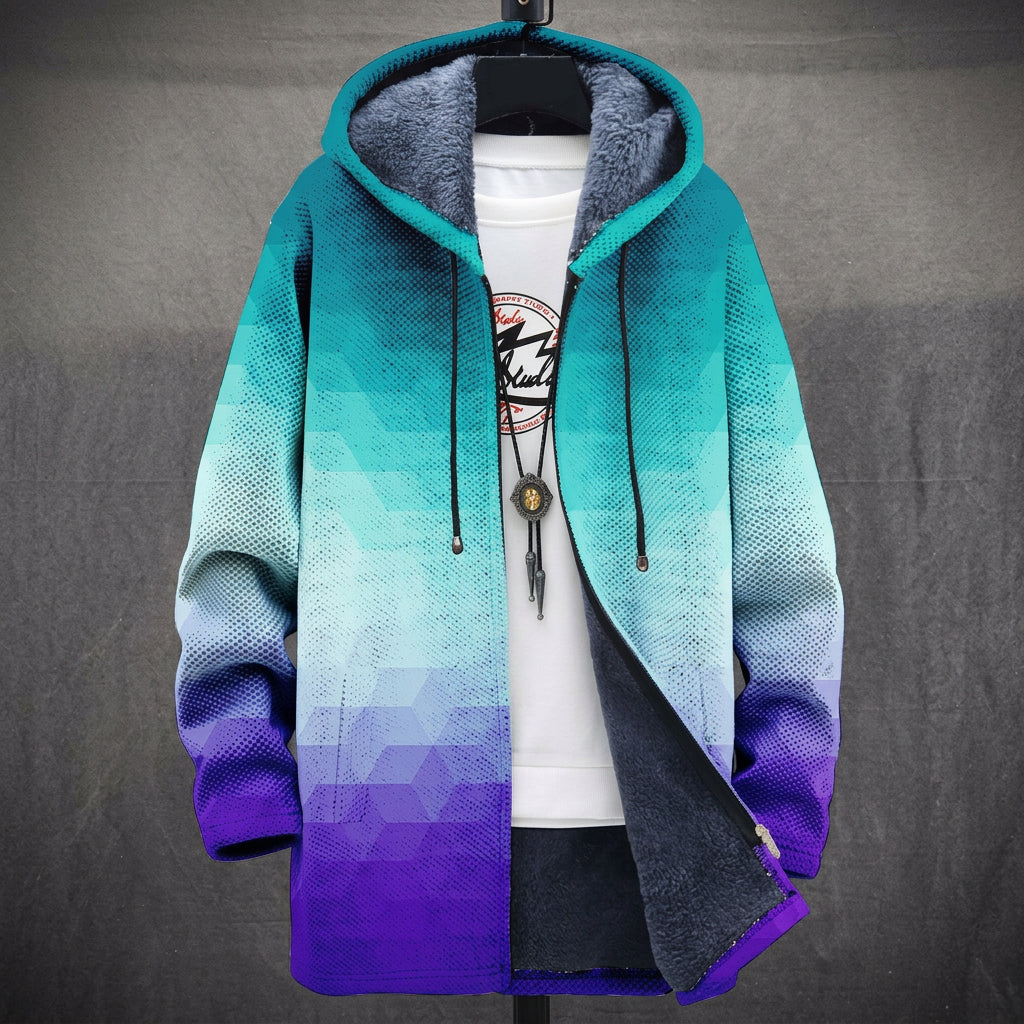 Cappotto con Cappuccio Sfumato Turchese e Viola