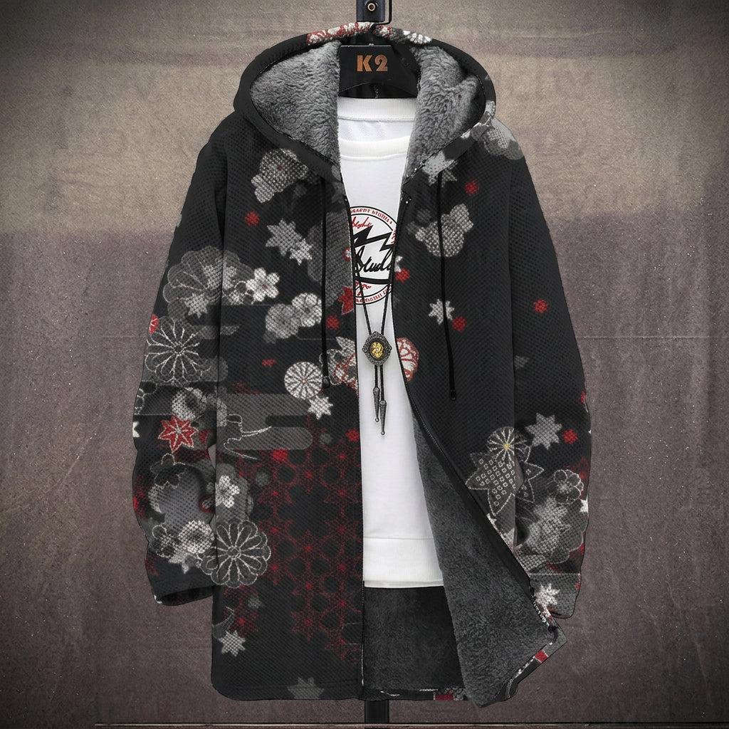 Cappotto con Cappuccio a Motivi Asiatici, Nove Stampe