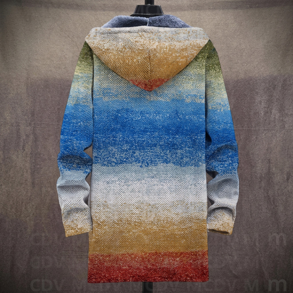 Cappotto con Cappuccio Sfumato Blu e Verde