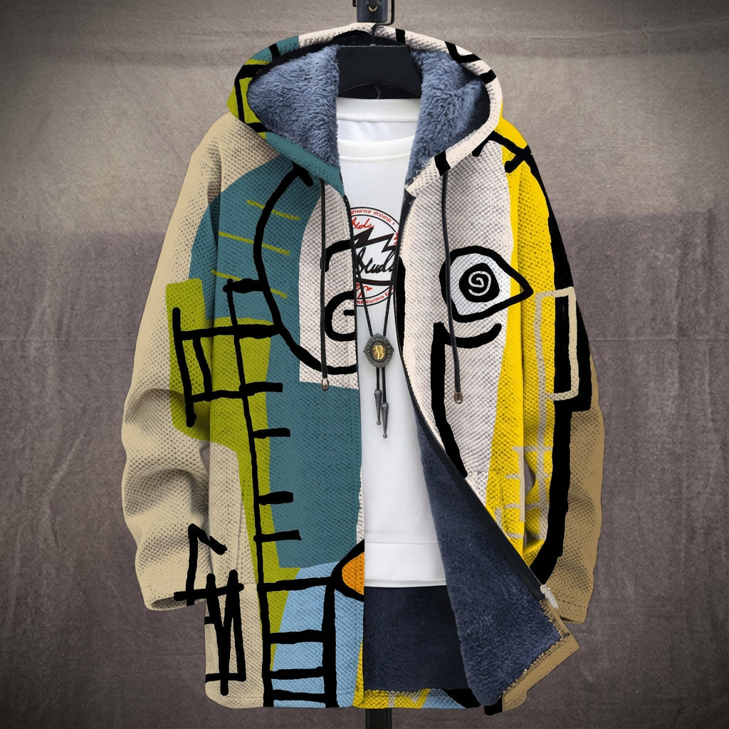 Cappotto con Cappuccio a Volto Cubista Turchese
