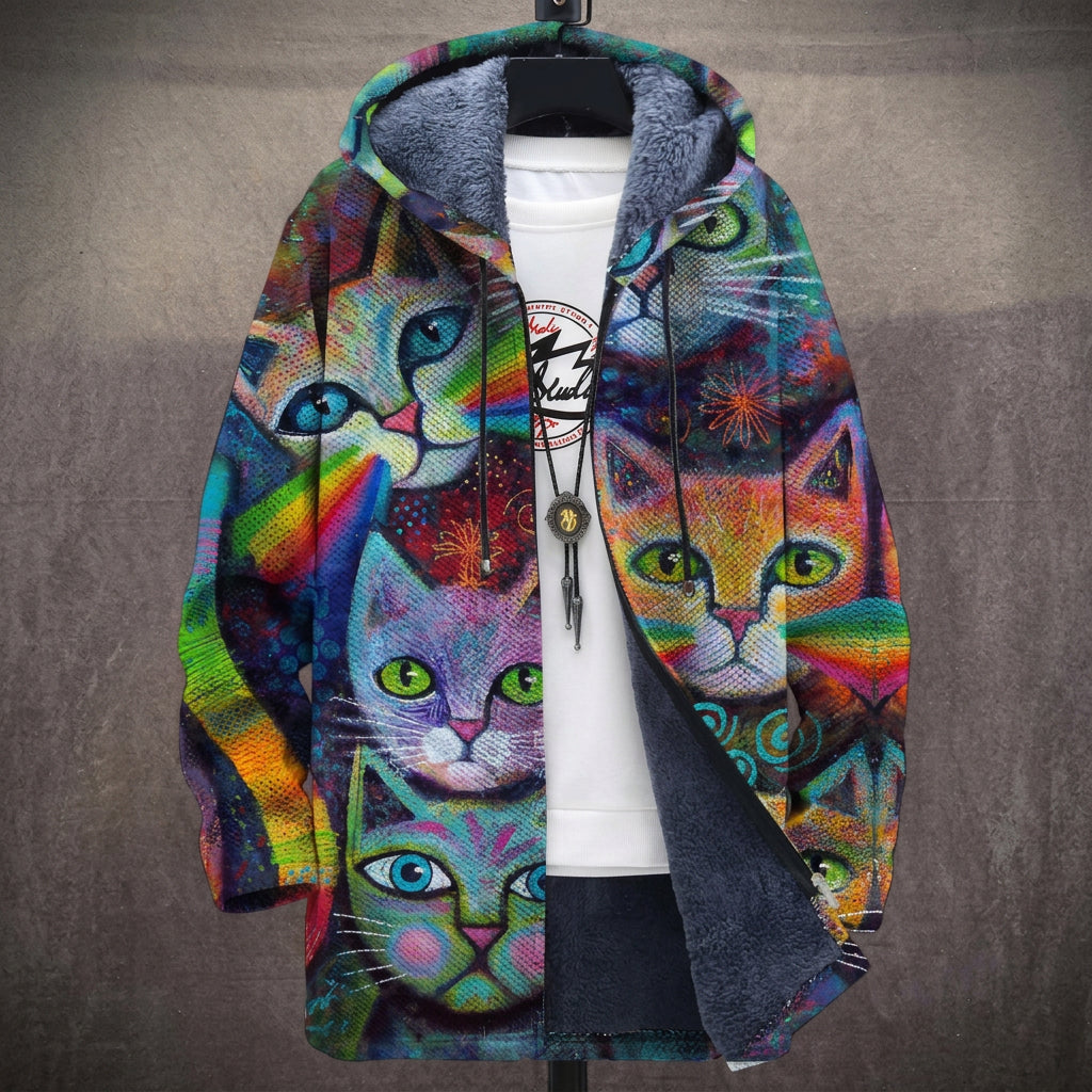 Cappotto con Cappuccio a Ritratti di Gatti