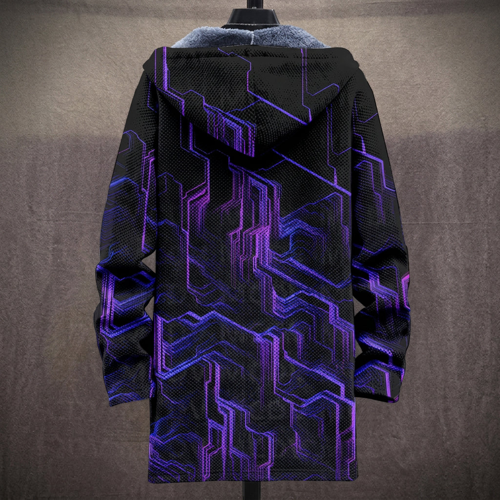 Cappotto con Cappuccio a Motivo Circuito Viola