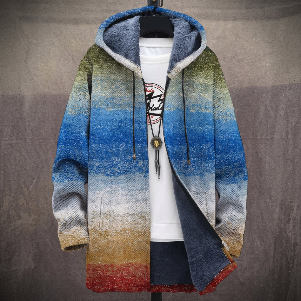 Cappotto con Cappuccio Sfumato Blu e Verde