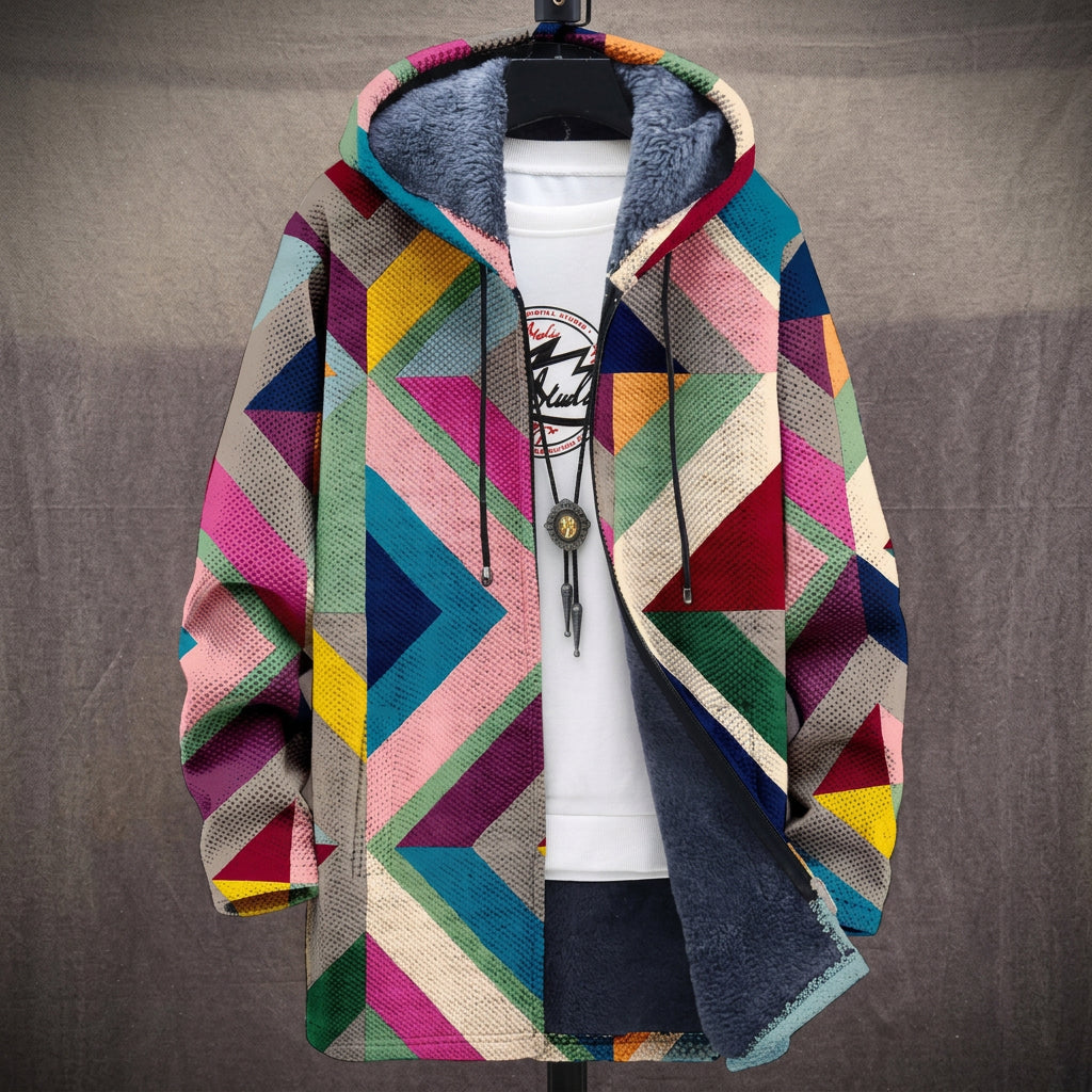 Cappotto con Cappuccio a Chevron Colorati