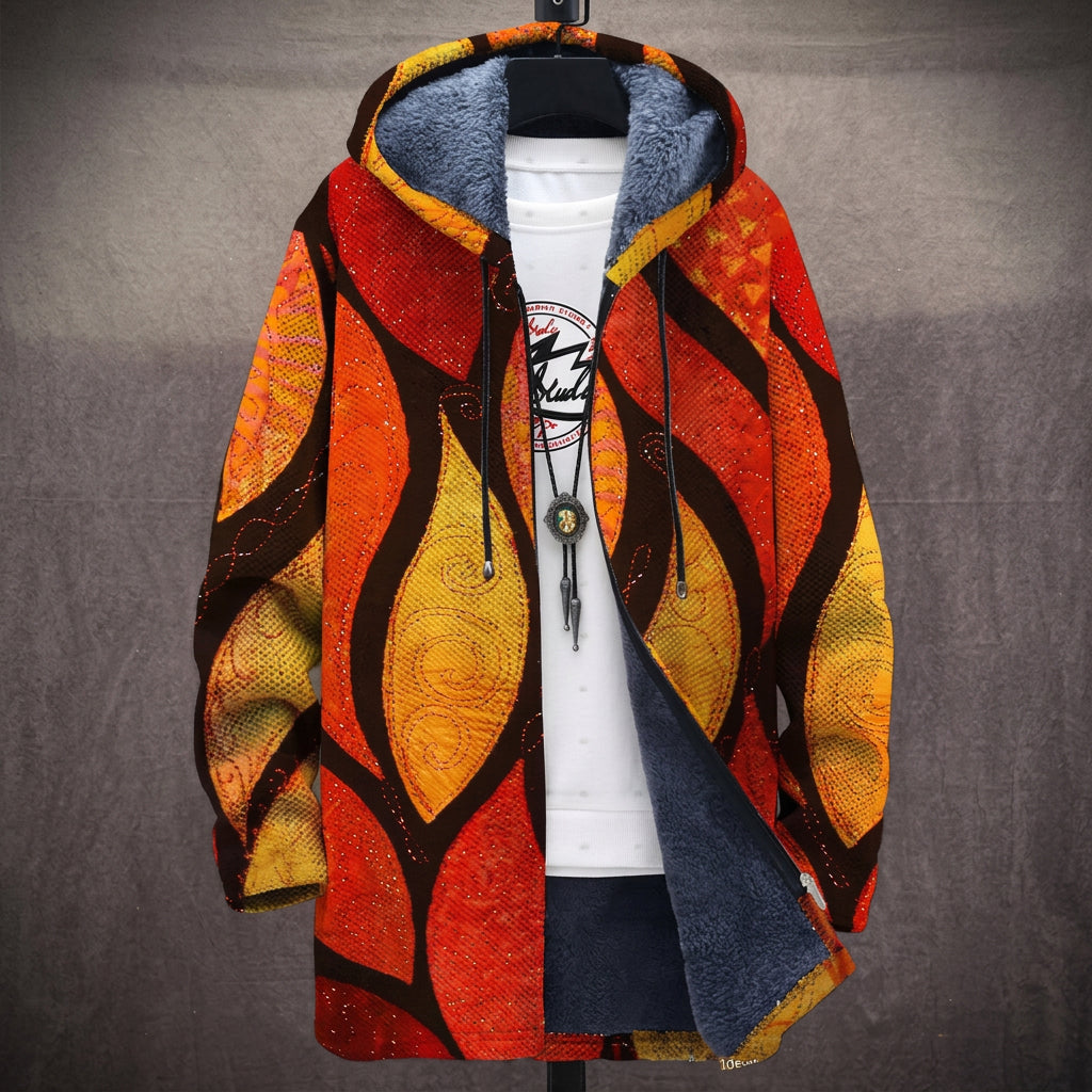 Cappotto con Cappuccio a Motivo Fiamma Arancione