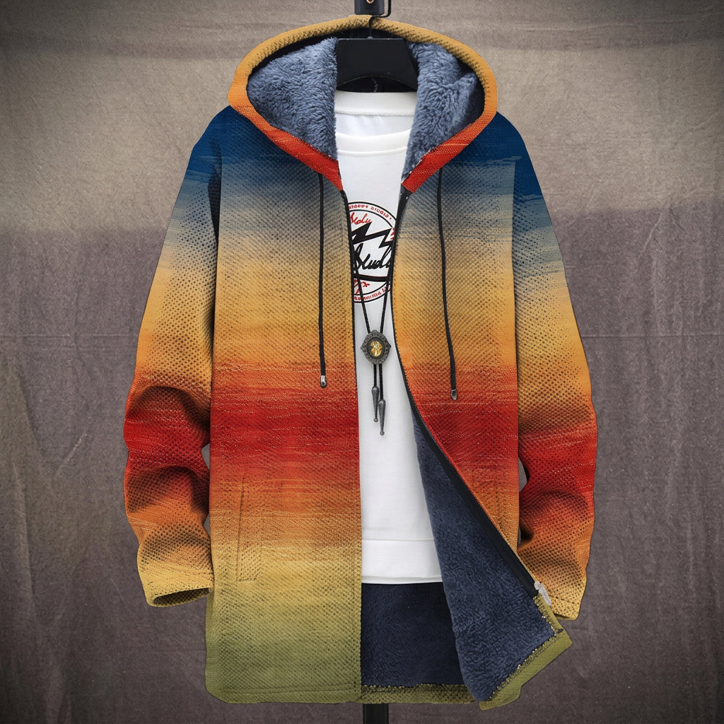Cappotto con Cappuccio Sfumato Arancio e Oliva