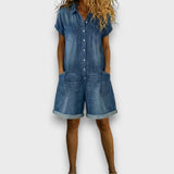 Tess | Salopette corta in cotone effetto denim