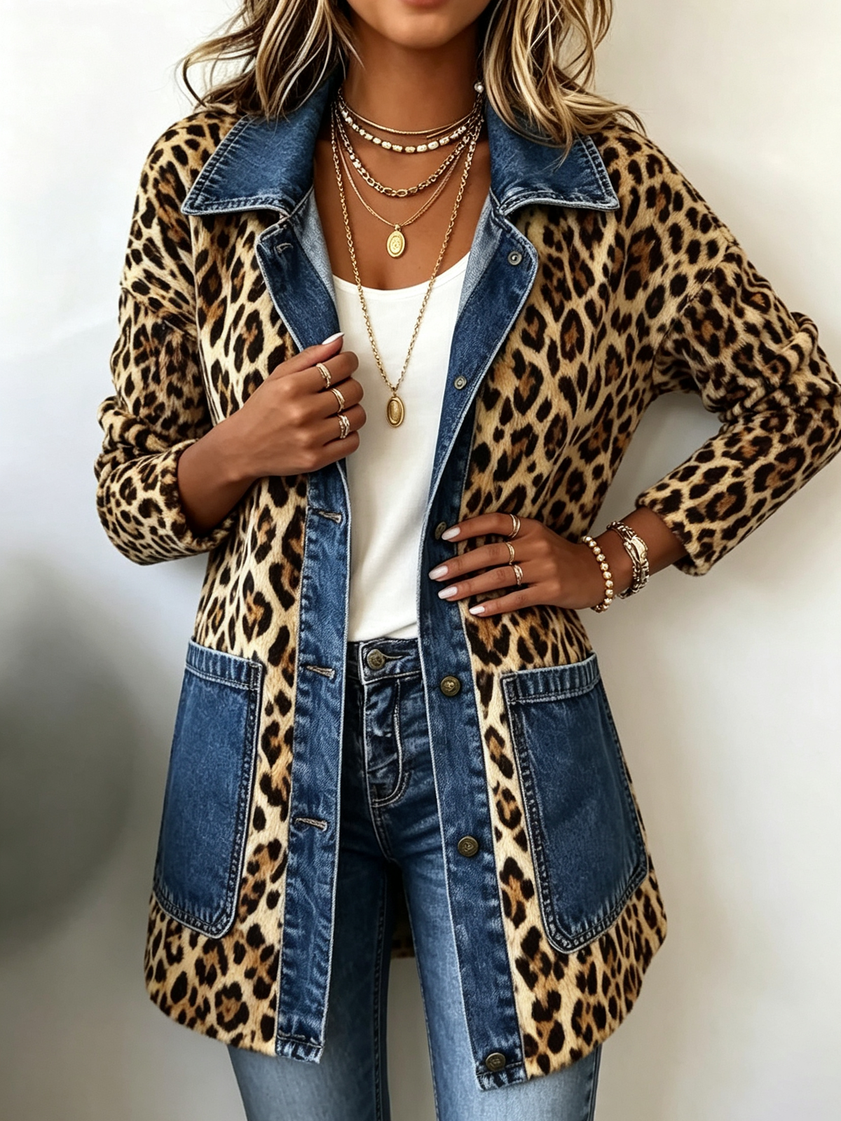 Giacca Lunga Leopardo e Denim