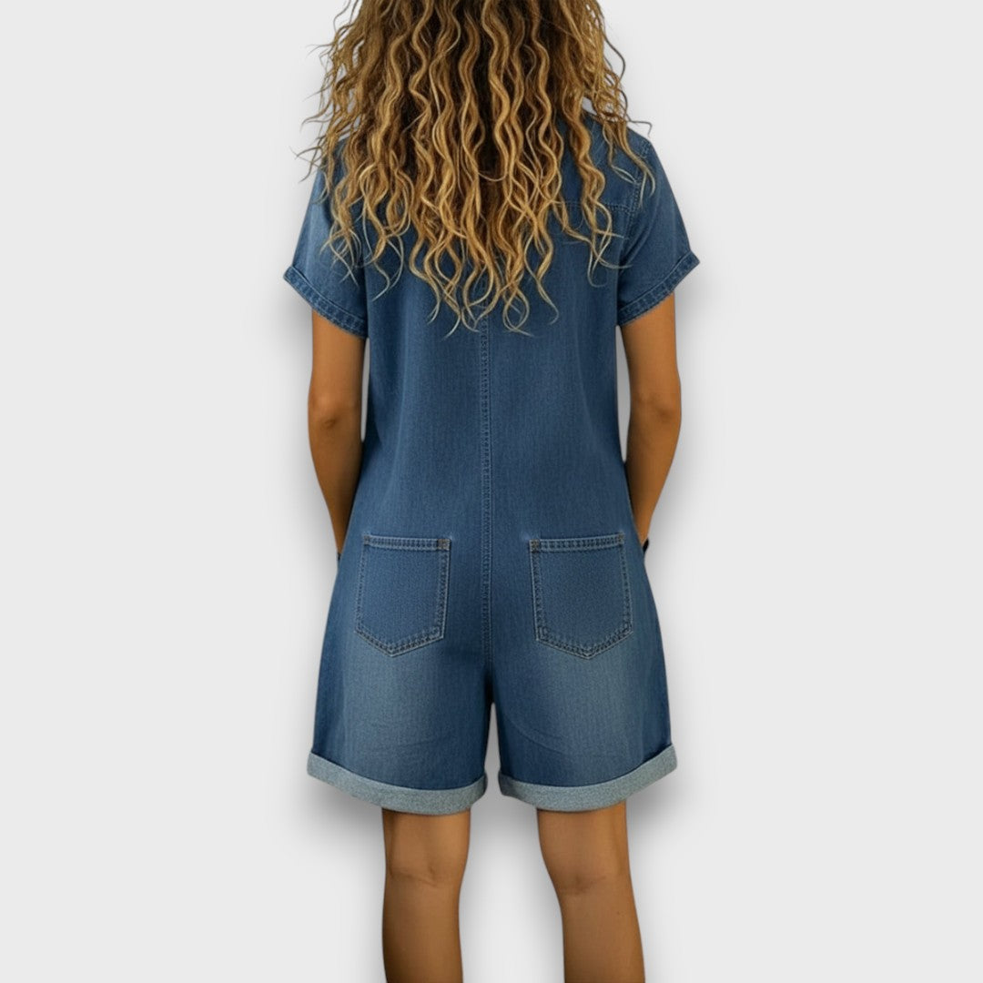 Tuta Corta Vintage in Cotone Effetto Denim