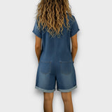 Tess | Salopette corta in cotone effetto denim